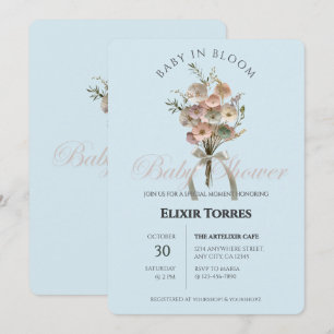 Pressade Wildblommor Baby i Bloom Boho Baby Shower Inbjudningar