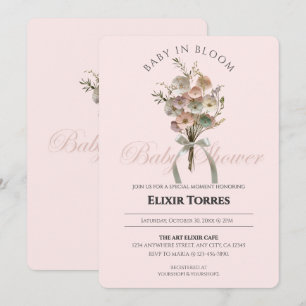 Pressade Wildblommor Baby i Bloom Boho Baby Shower Inbjudningar