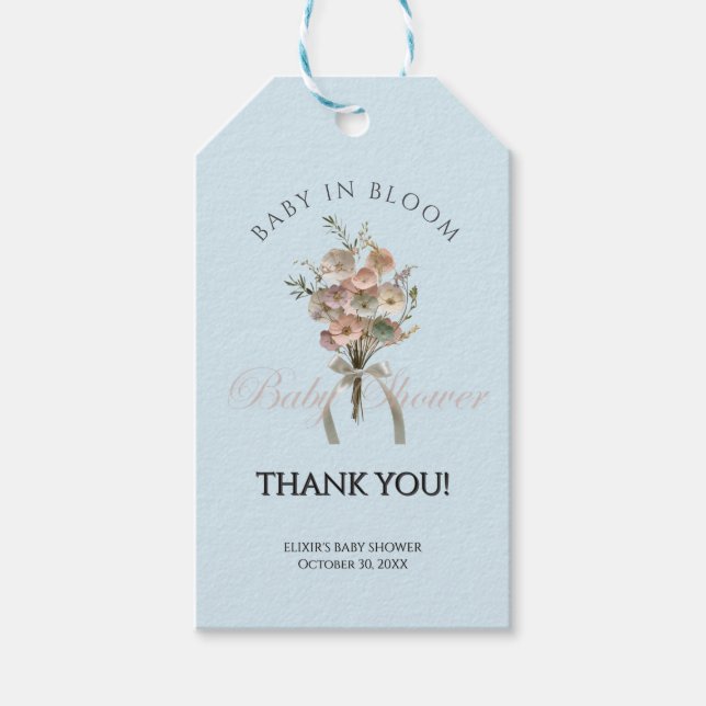 Pressade Wildblommor Baby i Bloom Boho Baby Shower Presentetikett (Framsidan)