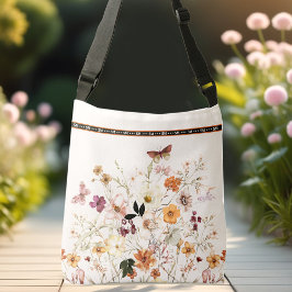 Pressade Wildblommor Beige Cottagecore Monogram Axelväska