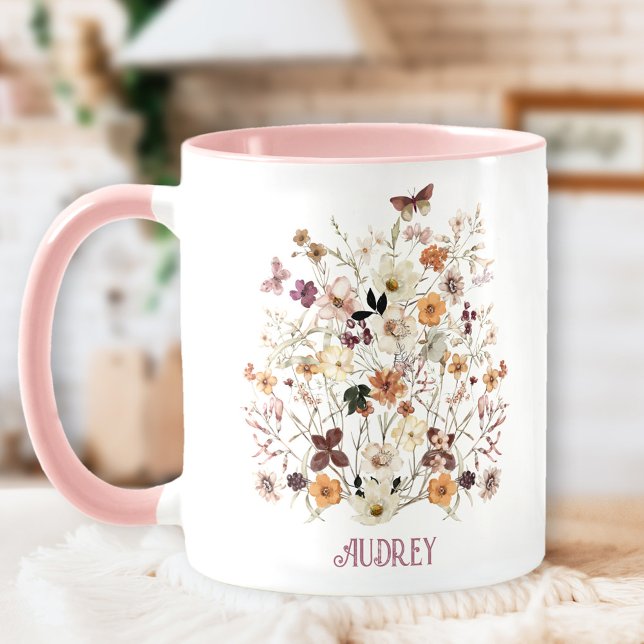 Pressade Wildblommor Botaniska Blommigten Namn Mugg (Pressed Wildflowers Botanical Floral Name Mug)