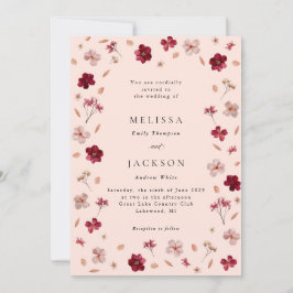Pressed Red Pink and Cream, floral Wedding Inbjudningar