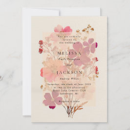 Pressed Red Pink and Cream, floral Wedding Invitat Inbjudningar