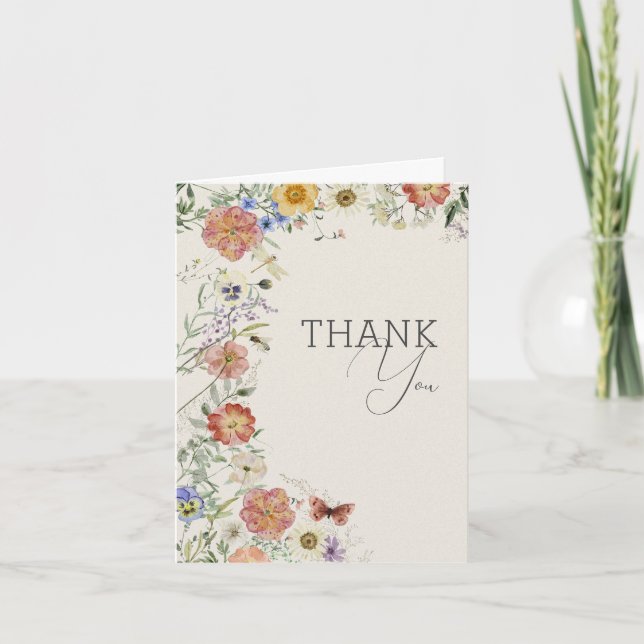 Pressed Wildflower Bridal Shower Thank You Card Tack Kort (Framsida)