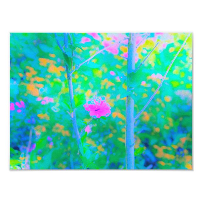 Pressionistiskt blått liggande med Rosa Flower Fototryck (Framsidan)