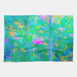 Pressionistiskt blått liggande med Rosa Flower Kökshandduk