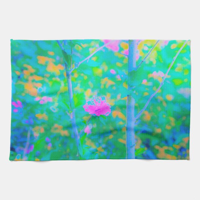 Pressionistiskt blått liggande med Rosa Flower Kökshandduk (Horisontell)