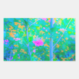 Pressionistiskt blått liggande med Rosa Flower Rektangulärt Klistermärke