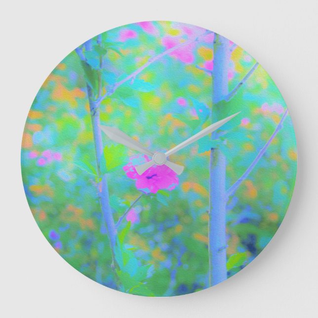 Pressionistiskt blått liggande med Rosa Flower Stor Klocka (Framsida)