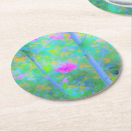 Pressionistiskt blått liggande med Rosa Flower Underlägg Papper Rund