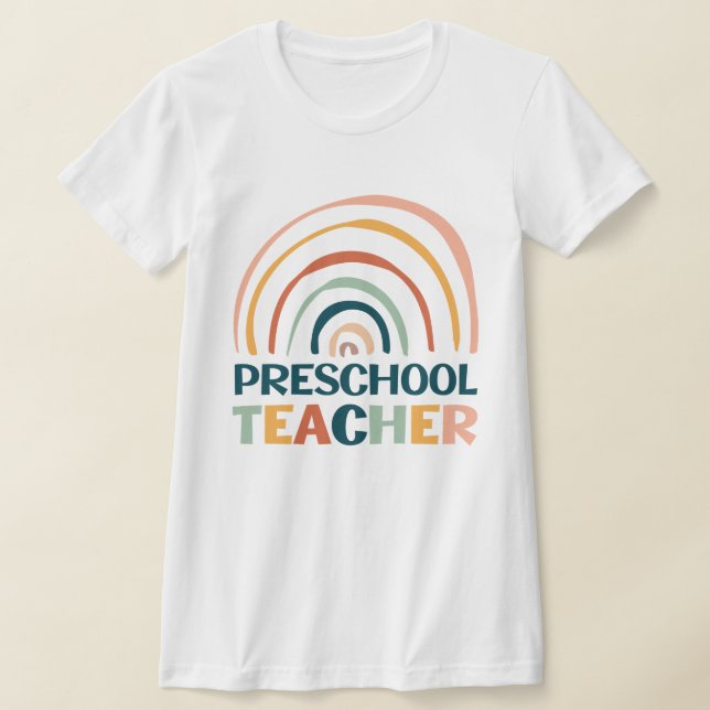 Presskolelärare, retro färg boho rainbow t shirt (Laydown)