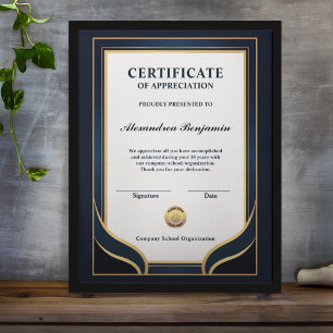 Prestation Känn Tillgivenhet Guld Blå Certifikat 