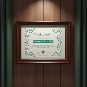 Prestationcertifikat med krämgrön vinrankebård