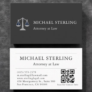 Prestige Attorney QR Code Elegant Black Silver Visitkort