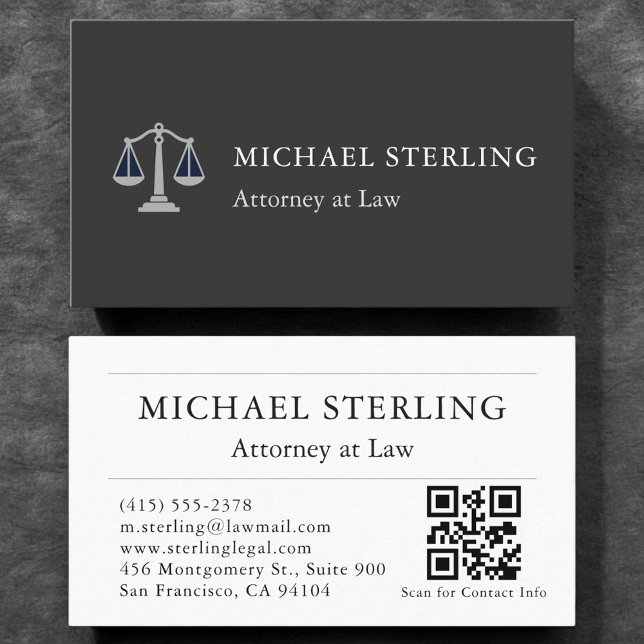 Prestige Attorney QR Code Elegant Black Silver Visitkort (Skapare uppladdad)