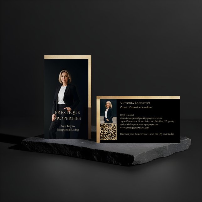 Prestige Luxury Realtor Law Firm Gold & Black Luxe Visitkort (Prestige Luxury Realtor Law Firm Gold & Black Luxe Business Card)