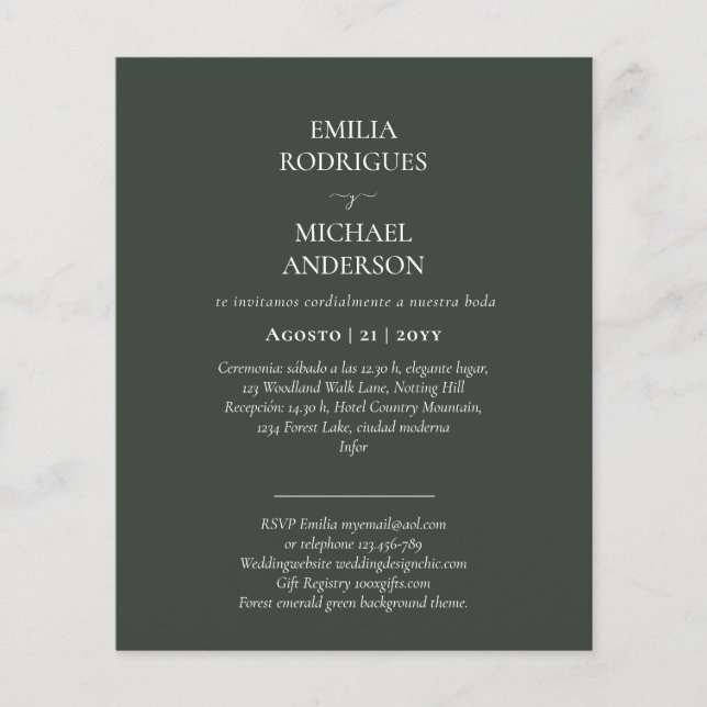 PRESUPUESTO Boda en Español Bilingüe Inglés Flygblad (Framsidan)