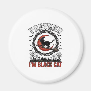 Pretend Svart Katt Halloween Häxa Hatt Röd Måne_1 Magnet