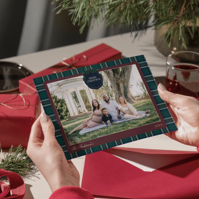 Pretentiös Tartan-rutig julfotokort Julkort (Skapare uppladdad)