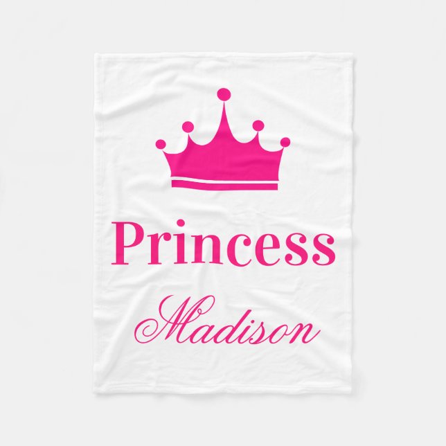 Pretentiöst sött vitt och varmt rosa prinsesskrona fleecefilt (Framsidan)
