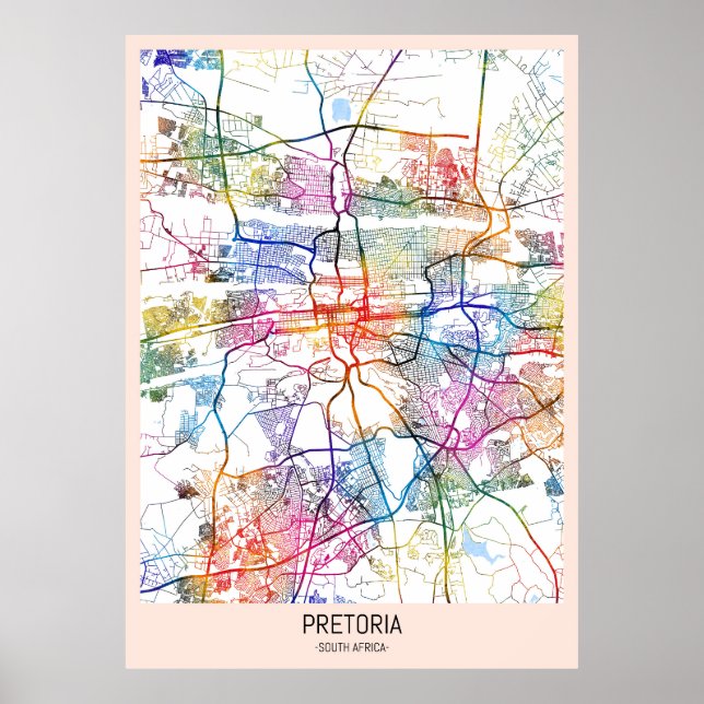 Pretoria South Afrika City Karta Poster (Framsidan)