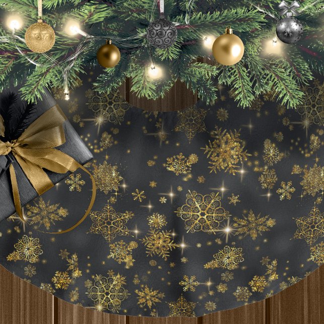 Prettiest Snöflingor Mönster Black/Guld ID846 Julgransmatta Borstad Polyester (Skapare uppladdad)