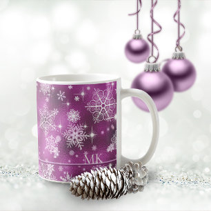 Prettiest Snöflingor Mönster Orchid Rosa ID846 Kaffemugg
