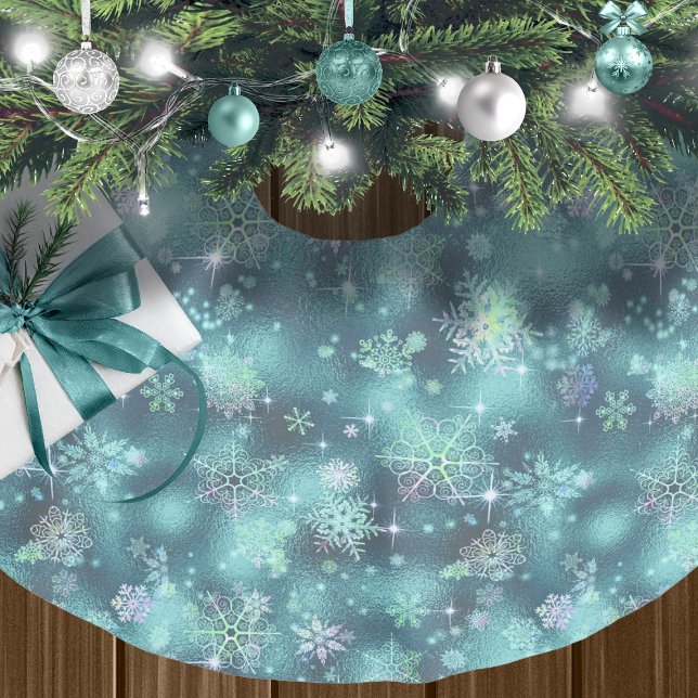 Prettiest Snöflingor Mönster Teal ID846 Julgransmatta Borstad Polyester (Skapare uppladdad)