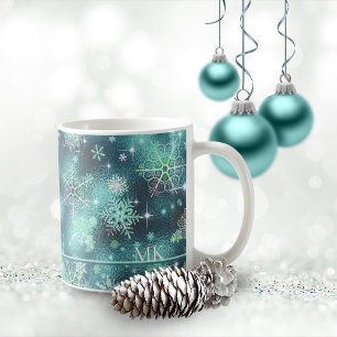 Prettiest Snöflingor Mönster Teal ID846 Kaffemugg