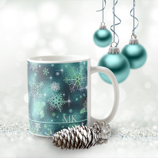 Prettiest Snöflingor Mönster Teal ID846 Kaffemugg