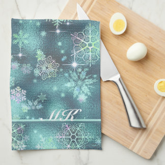 Prettiest Snöflingor Mönster Teal ID846 Kökshandduk