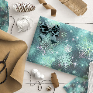 Prettiest Snöflingor Mönster Teal ID846 Presentpapper