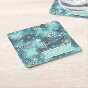 Prettiest Snöflingor Mönster Teal ID846 Underlägg Papper Kvadrat