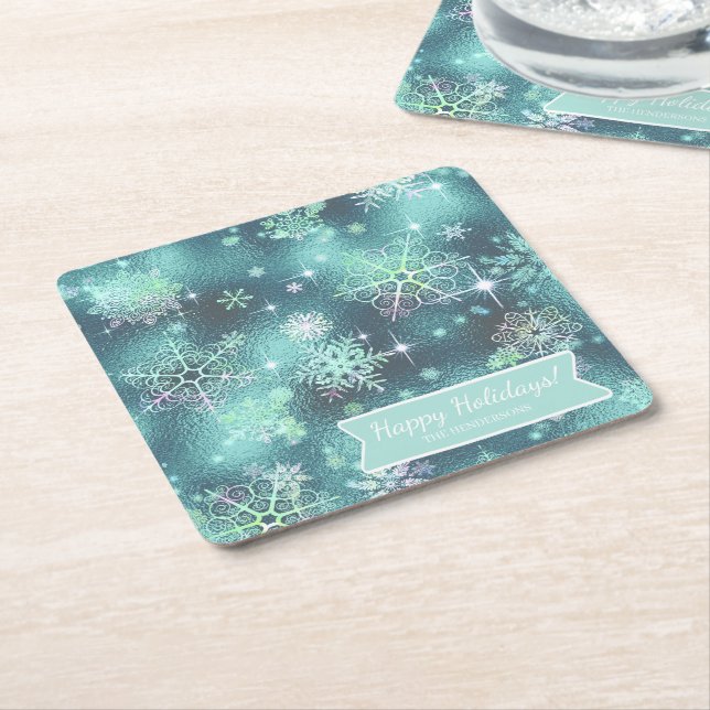 Prettiest Snöflingor Mönster Teal ID846 Underlägg Papper Kvadrat (Vinklad)