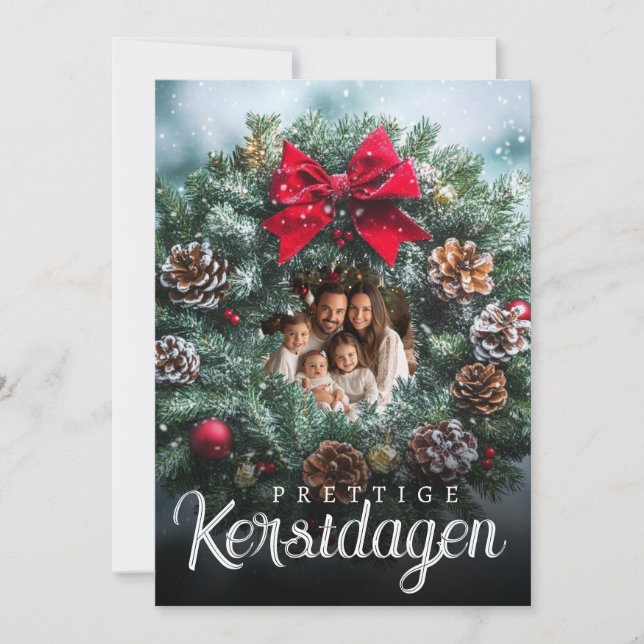 Prettige Kerstdagen Foto Kerstkrans Dennenappels Julkort (Framsida)