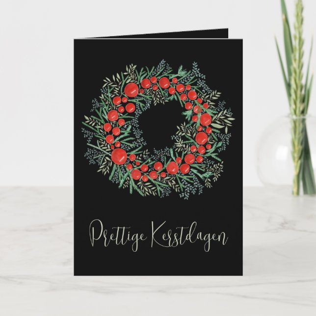 Prettige Kerstdagen, nederländskt julkrans Helgkort (Framsida)