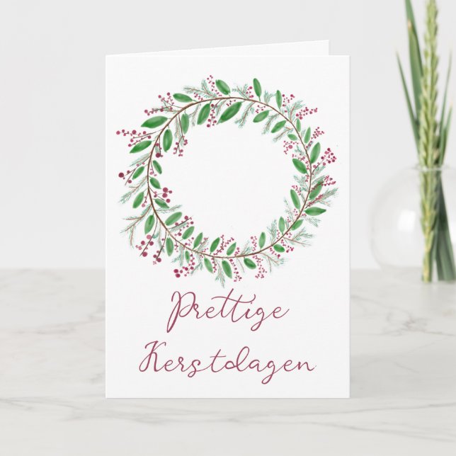 Prettige Kerstdagen, nederländskt julkrans Helgkort (Framsida)