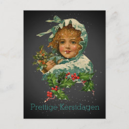 Prettige Kerstdagen Vintage Holly Girl Black Vykort