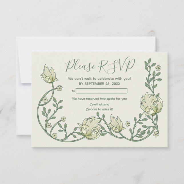 Pretty art nouveau flowers rsvp card OSA kort (Framsida)