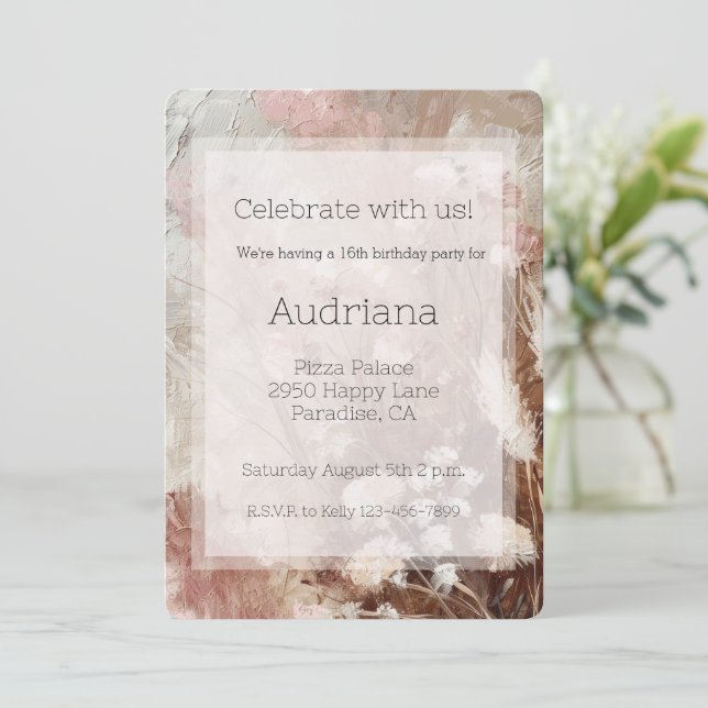 Pretty Beige Blush Boho Pink Floral 16th Birthday Inbjudningar (Stående Fram)