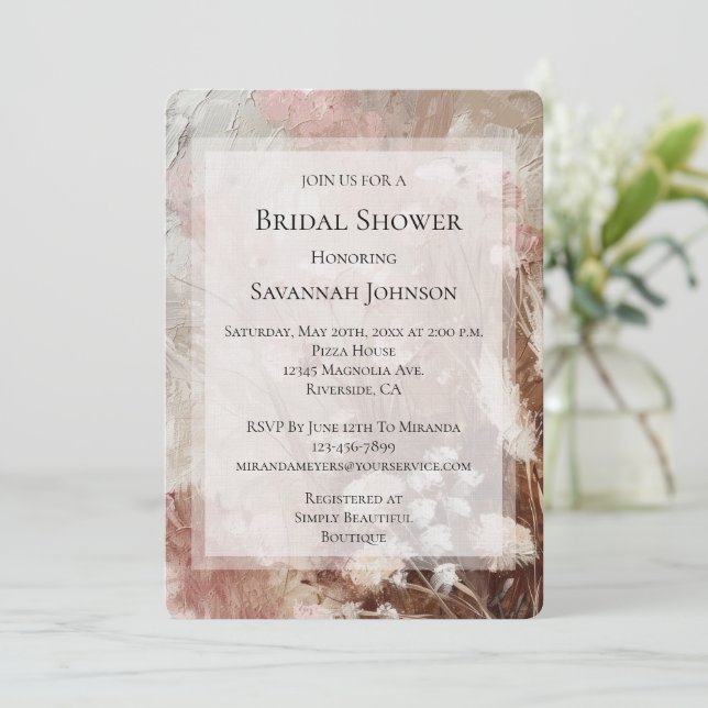 Pretty Beige Blush Pink Boho Floral Bridal Shower Inbjudningar (Stående Fram)