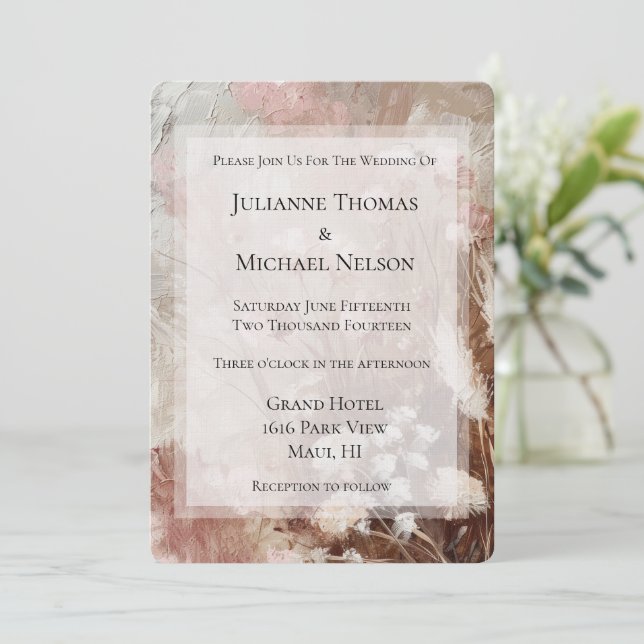 Pretty Beige Blush Pink Boho Floral Wedding Inbjudningar (Stående Fram)