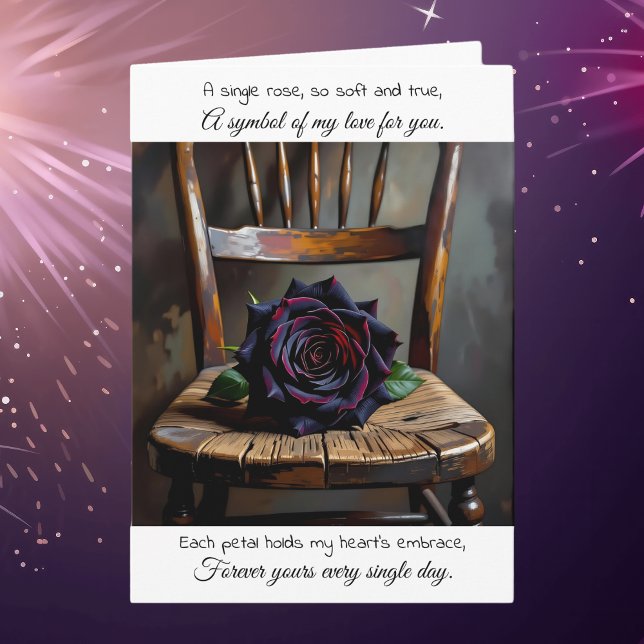 Pretty Black Rose on Rustic Chair | Anniversary Kort (Skapare uppladdad)