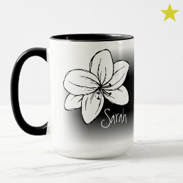 Pretty Black White Flower Drawing Custom Name Mugg