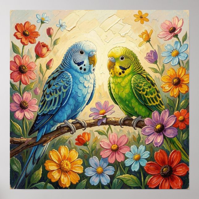 Pretty  Blue and Green Parakeets  Poster (Framsidan)