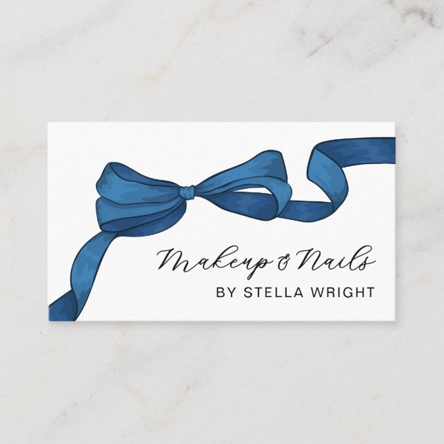 Pretty Blue Bow Beauty QR Code Visitkort (Framsida)