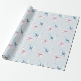 Pretty Blue Pink Butterflies Birthday Presentpapper