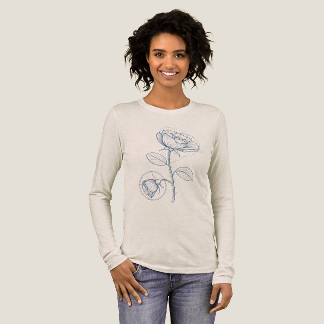 Pretty blueprint designed flower t-shirt (Hel framsida)