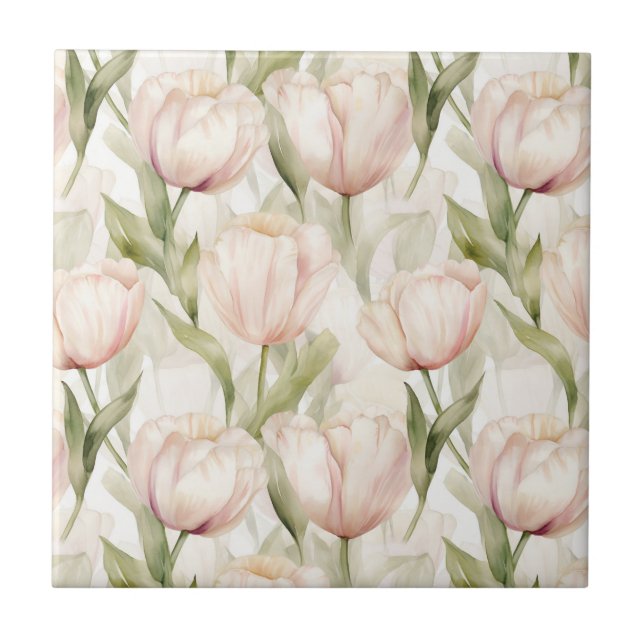 Pretty Blush Pink Cream Tulips Floral  Kakelplatta (Framsidan)