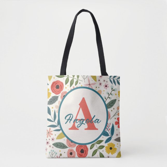 Pretty Blush Pink Floral Botanical Monogram  Tygkasse (Framsida)